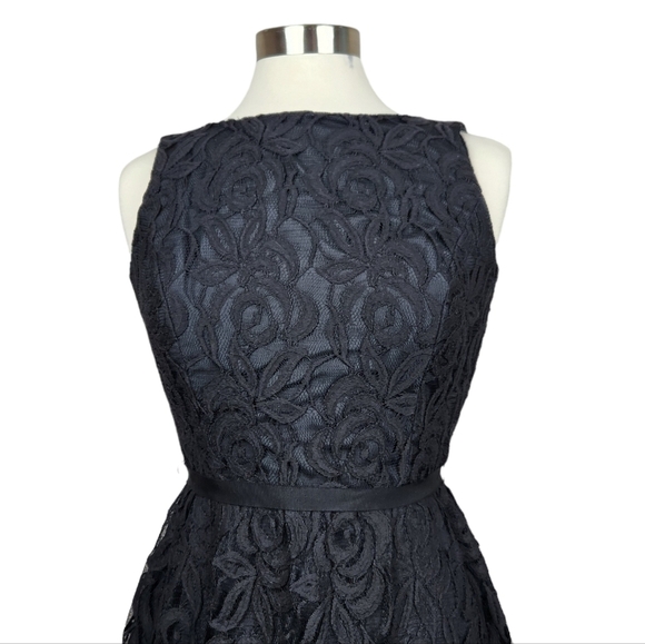 Vintage Dessy Collection Vivian Diamond Black Dress Floral Lace Women's Size 6 2 - Picture 1 of 12